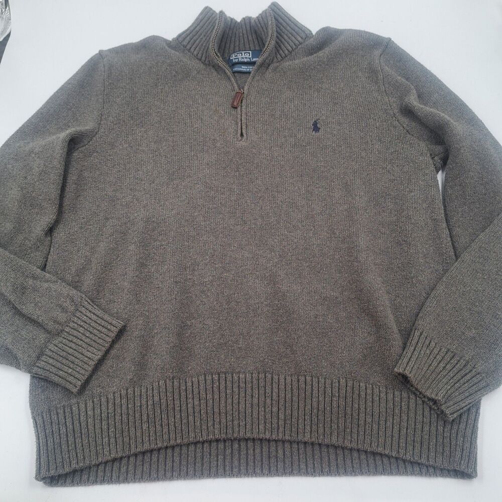 Polo Ralph Lauren 1/4 Zip Gray Mock Neck Pullover Sweater Men Large